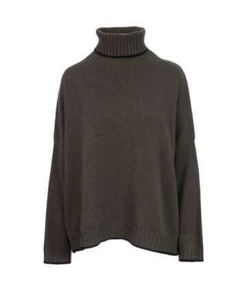 Cashmere Mix Roll Neck Box Knit Jumper – Fir Green/Black