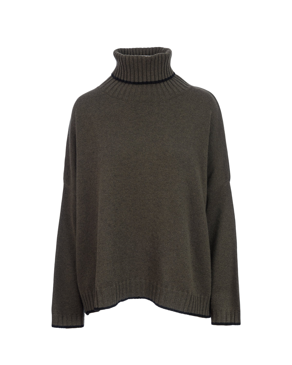 Cashmere Mix Roll Neck Box Knit Jumper – Fir Green/Black