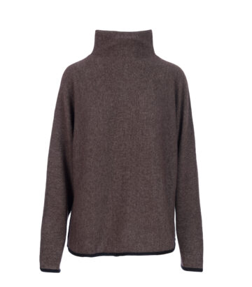 Cashmere Mix Funnel Neck Jumper with Contrast edge - Otter/Black