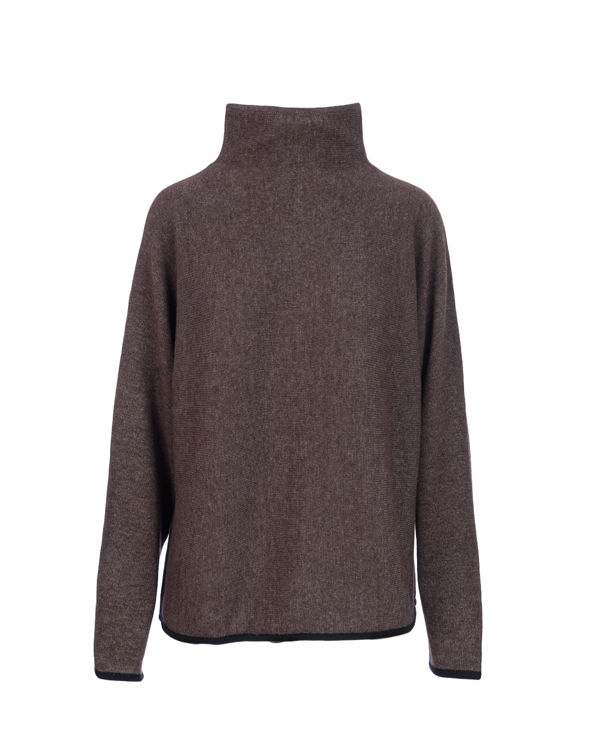 Cashmere Mix Funnel Neck Jumper with Contrast edge - Otter/Black