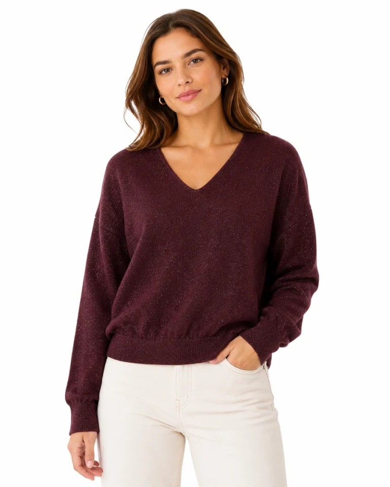 Numph Nudayletta Lurex V Neck Pullover Fig