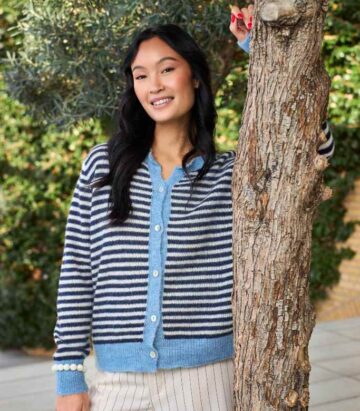 Black Colour DELL Striped Knit Cardigan - Navy