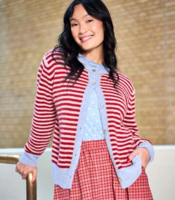 Black Colour DELL Striped Knit Cardigan - Red