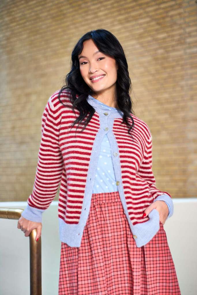 Black Colour DELL Striped Knit Cardigan - Red