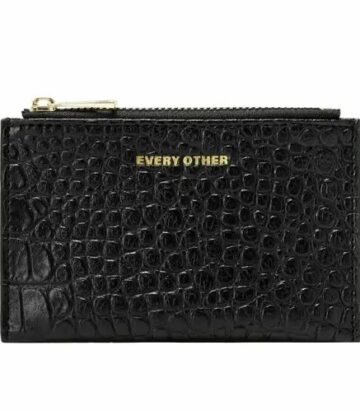 Every Other Croc Print Zip Top Card Holder Black