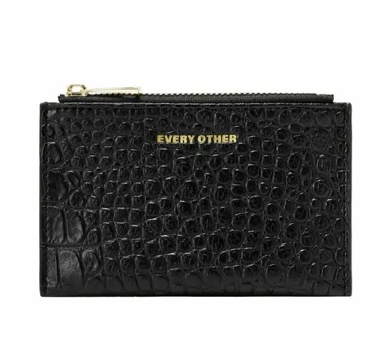 Every Other Croc Print Zip Top Card Holder Black