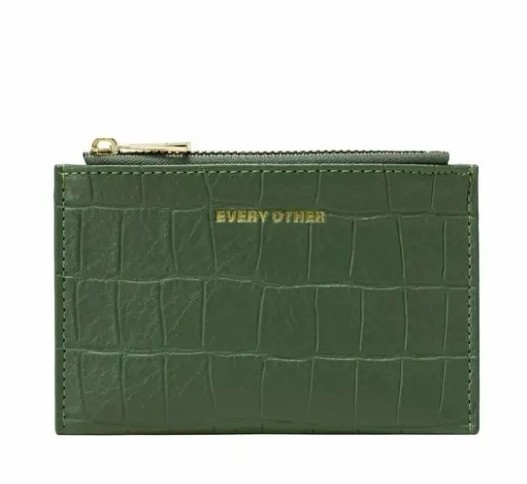 Every Other Croc Print Zip Top Card Holder Green
