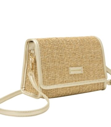 Every Other Straw Flap Over Cross Body Bag Soft Gold