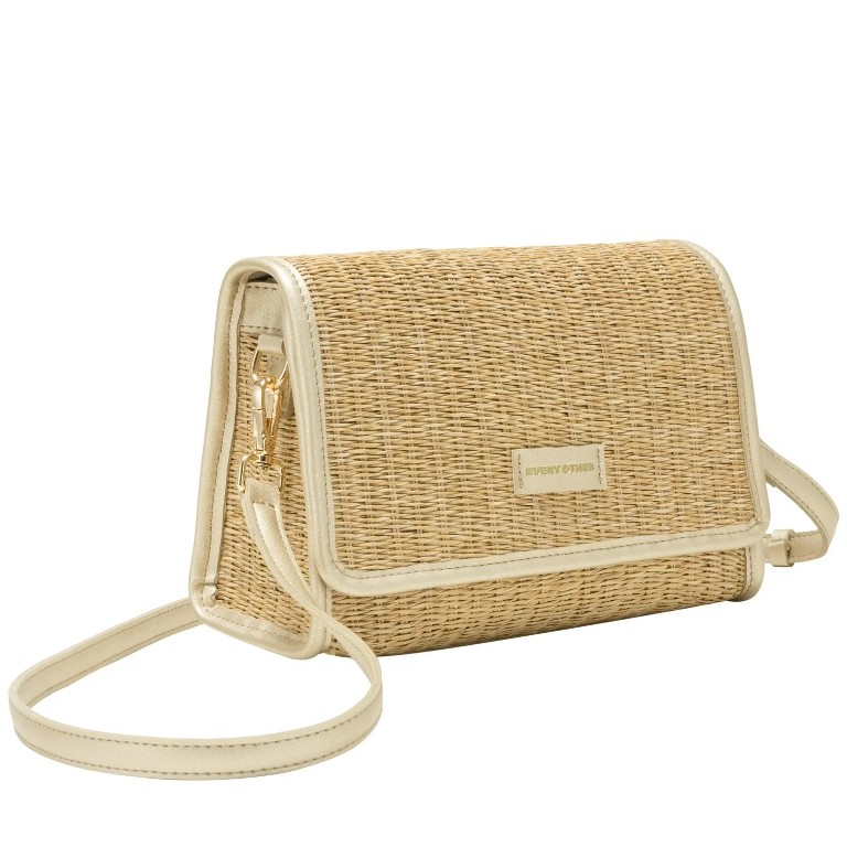 Every Other Straw Flap Over Cross Body Bag Soft Gold