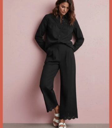 Nooki Design Sirena Embroidered Cutwork Trouser - Black