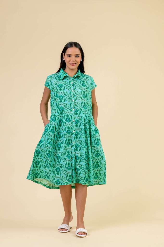 Handprint Dream Apparel Arlington Dress/ Crescent Green