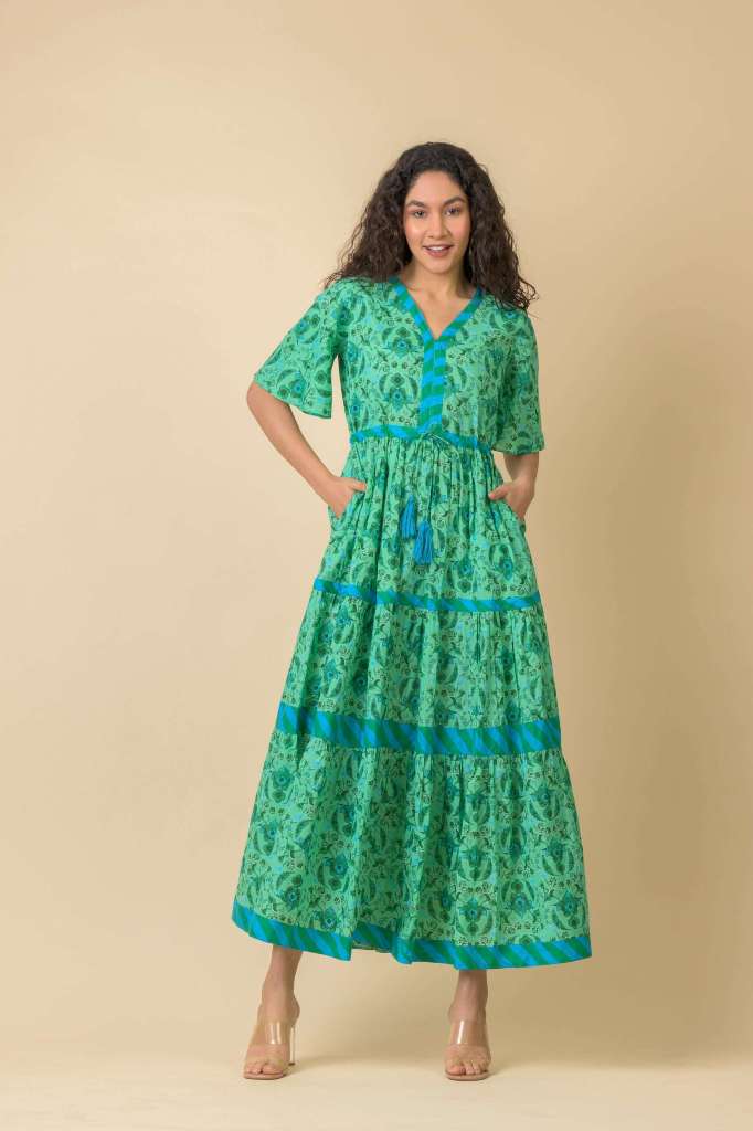 Handprint Dream Apparel Chocolate Dress - Crescent Green