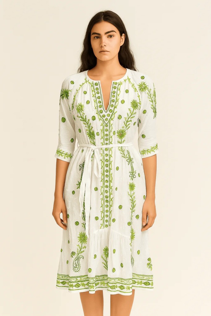 Handprint Dream Apparel Grace Dress - White/Green