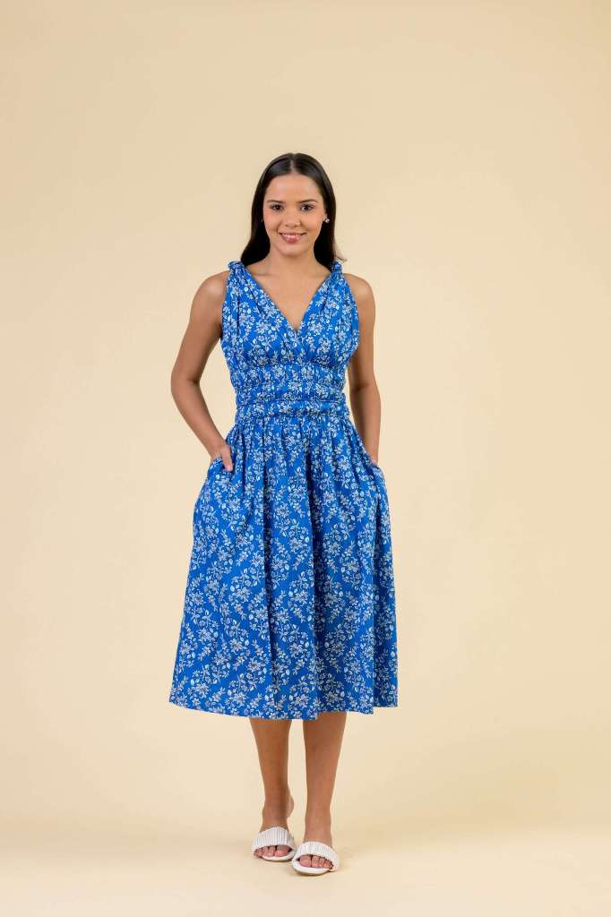 Handprint Dream Apparel Lindsay Dress- Busy Floral Blue