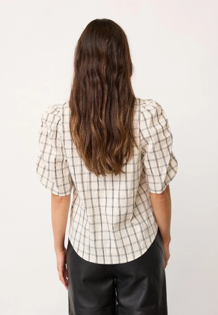 Co Couture BisoCC Check SS V-Blouse - Off White