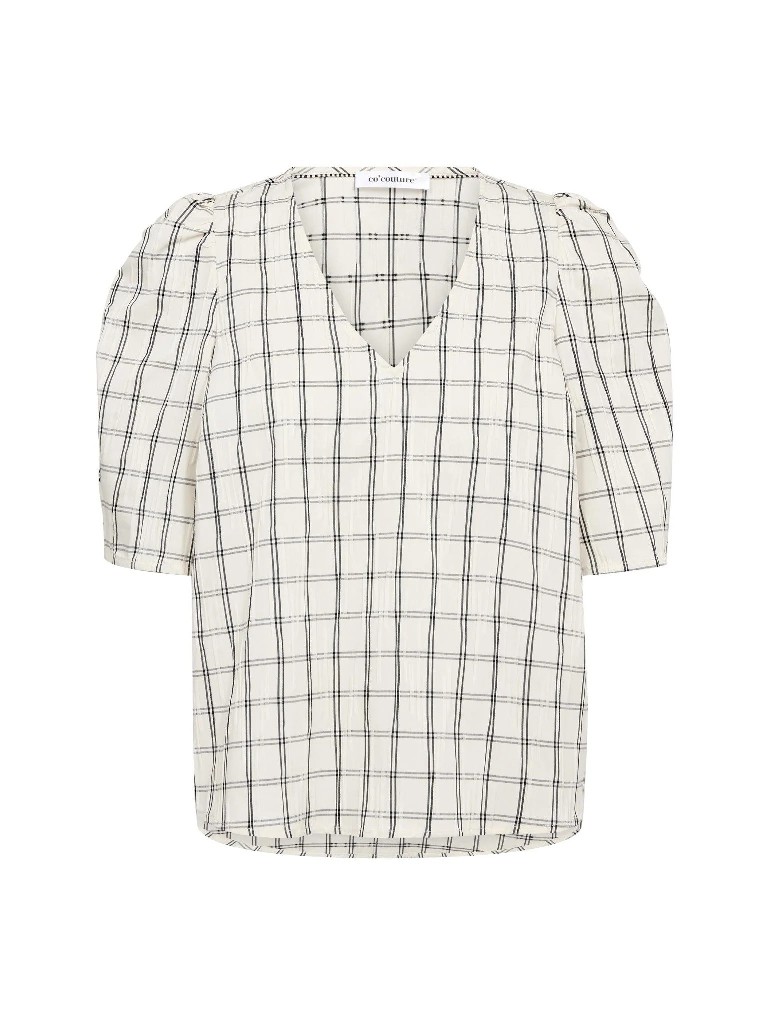 Co Couture BisoCC Check SS V-Blouse - Off White