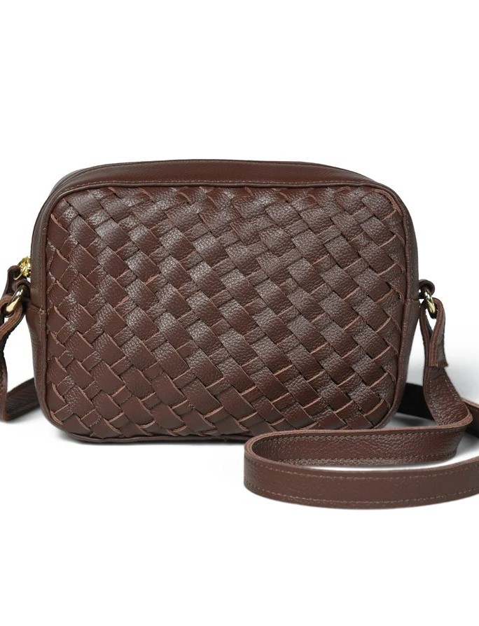 CORA Hand Woven Crossbody Bag in Chocolate