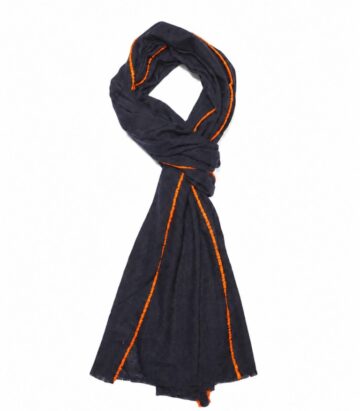 Cashmere Blend Contrast Edge Large Scarf- Navy/Orange