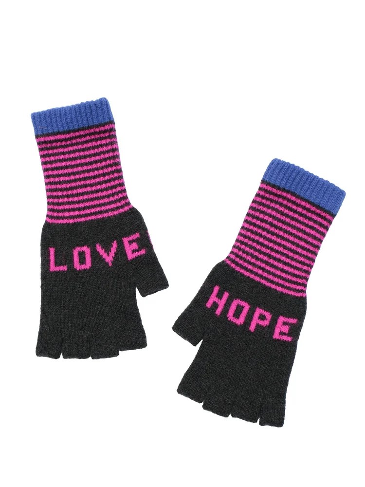 Quinton & Chadwick Love & Hope Fingerless Gloves in Khaki and Fluro Pink