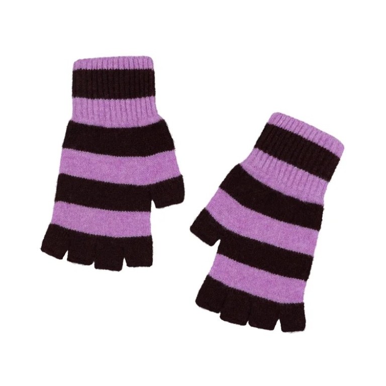 Stripe Fingerless Gloves in Lilac and Chocolate