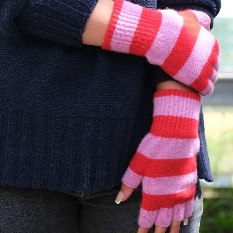 Stripe Fingerless Gloves in Pink and Red