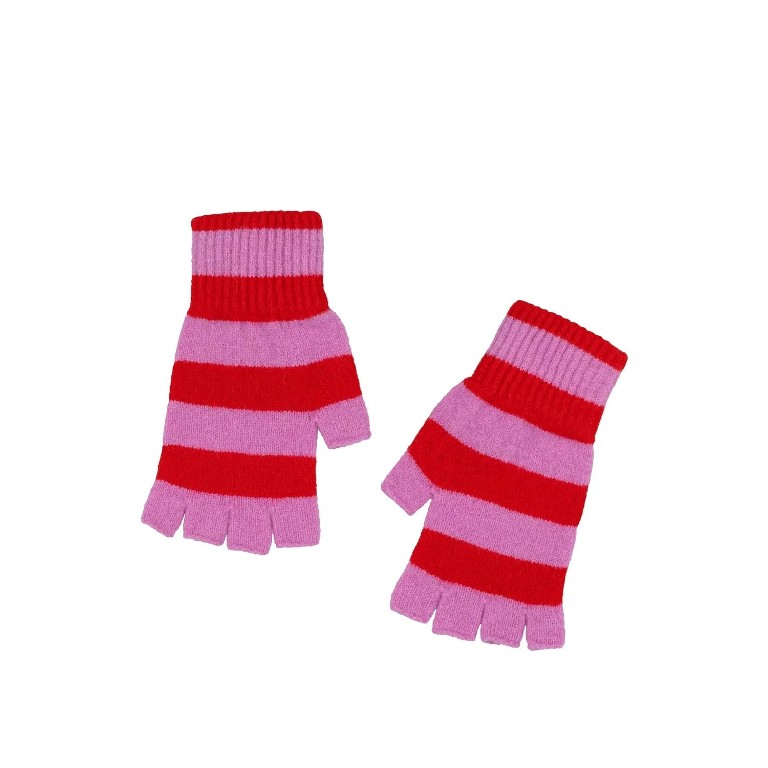 Stripe Fingerless Gloves in Pink and Red