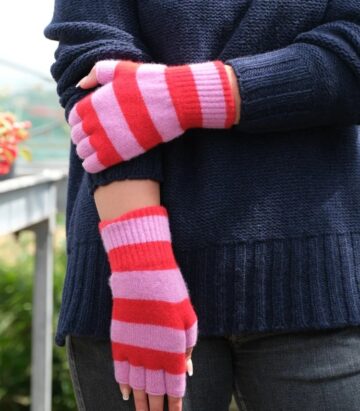 Stripe Fingerless Gloves in Pink and RED
