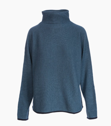 Cashmere Mix Funnel Neck Jumper with Contrast edge - Teal/ Navy