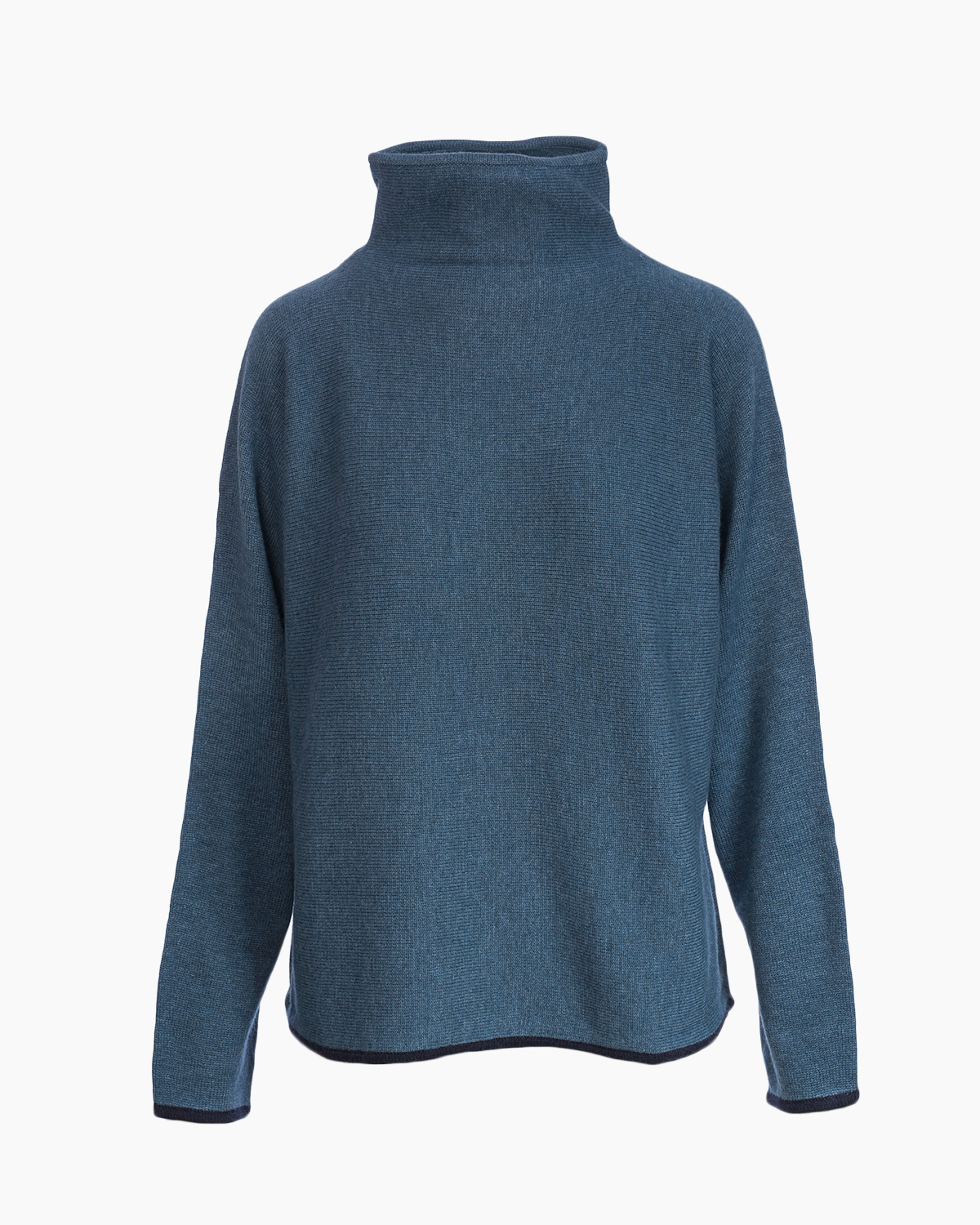 Cashmere Mix Funnel Neck Jumper with Contrast edge - Teal/ Navy
