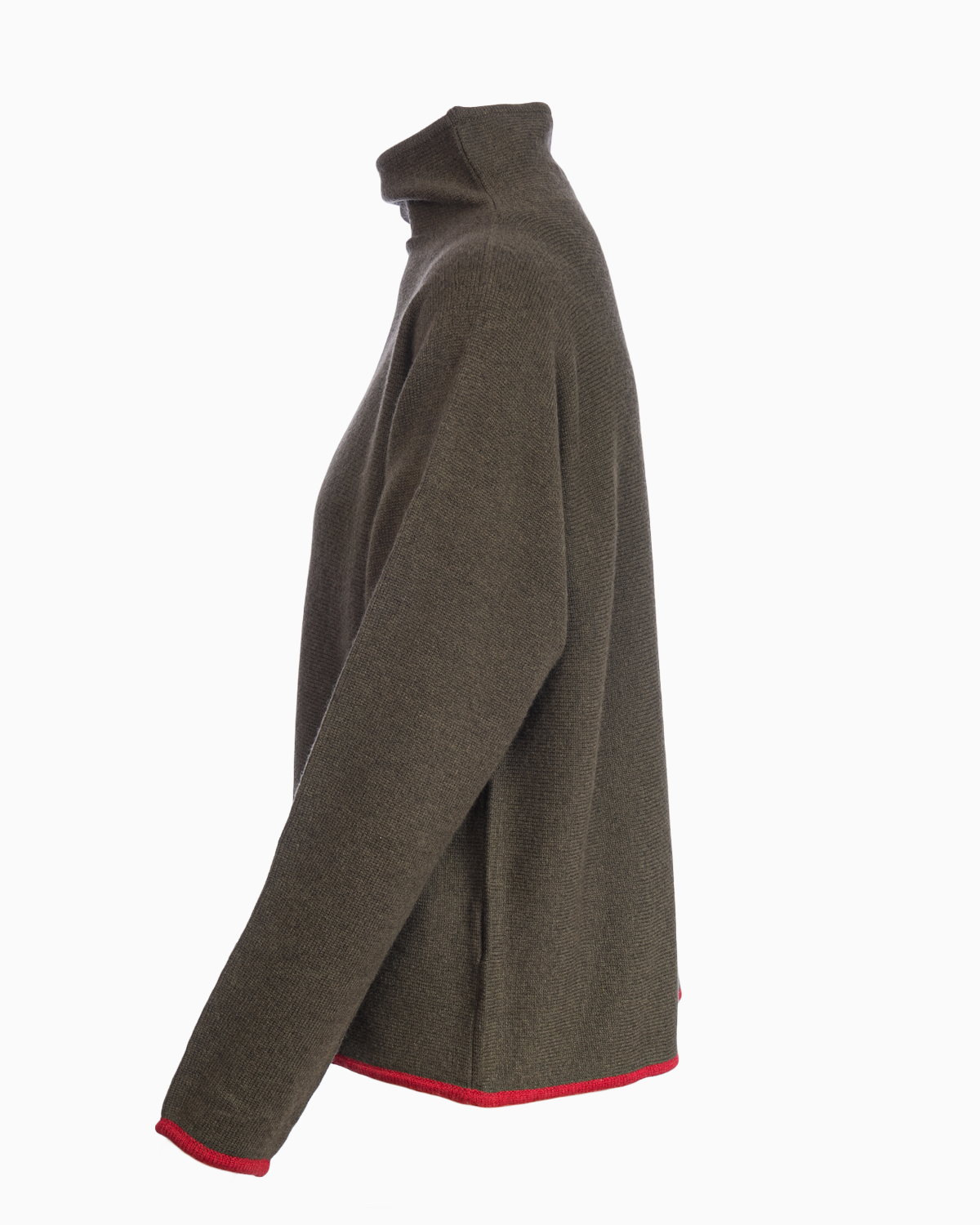 Cashmere Mix Funnel Neck Jumper with Contrast edge - Fir green/Rust