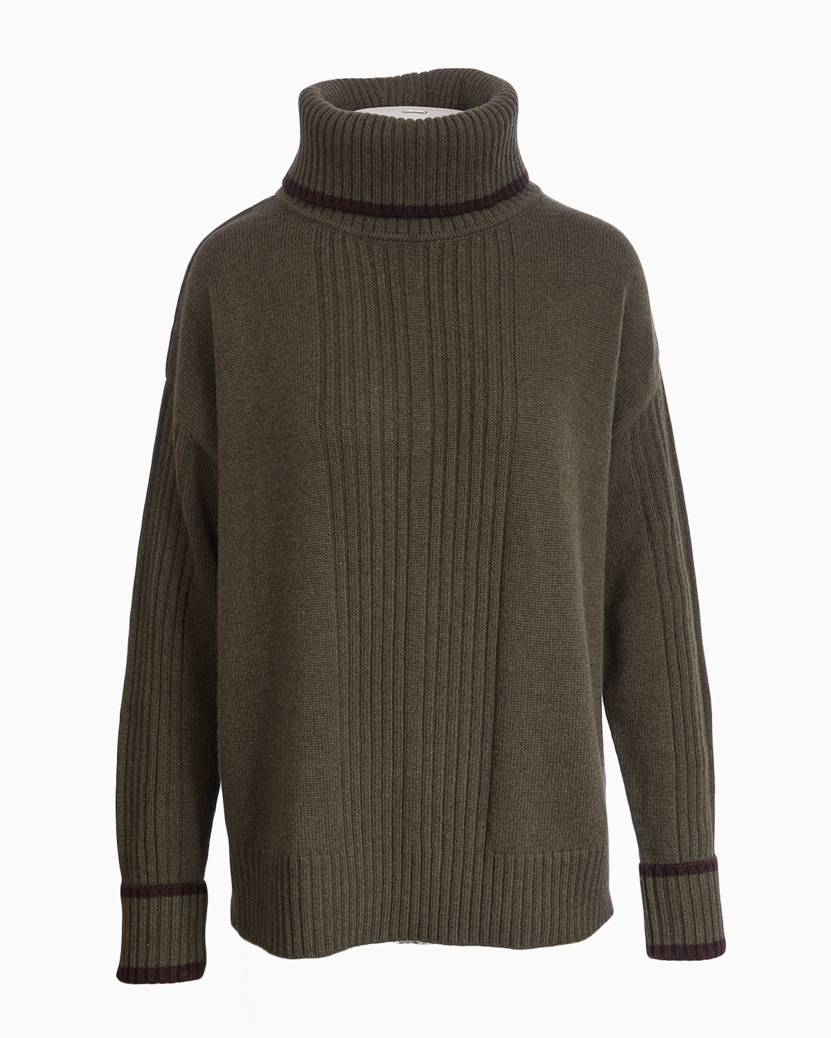 Cashmere Mix Roll Neck Jumper Fir Green/ Bitter Chocolate