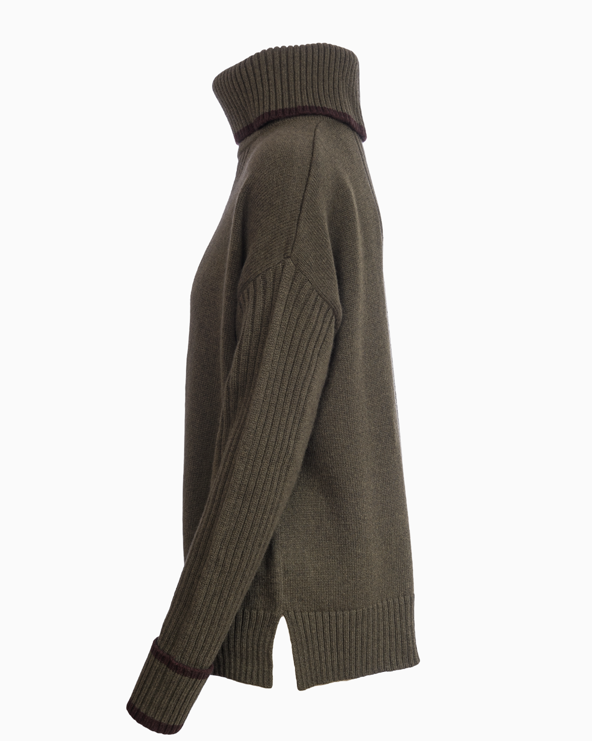 Cashmere Mix Roll Neck Jumper Fir Green/ Bitter Chocolate