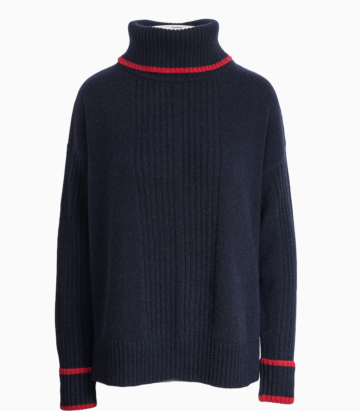 Cashmere Mix Roll Neck Jumper Navy / Rust