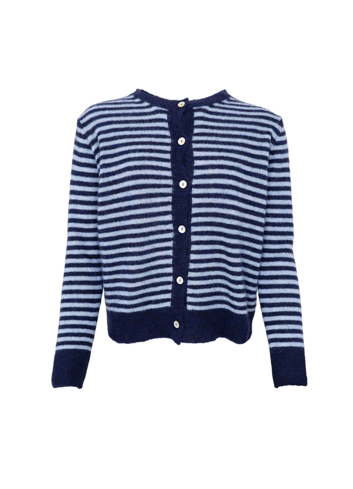 Black Colour DELL Striped Knit Cardigan Navy