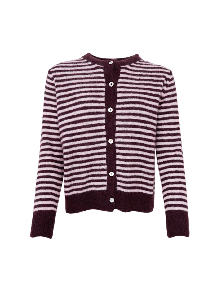 Black Colour DELL Striped Knit Cardigan Plum