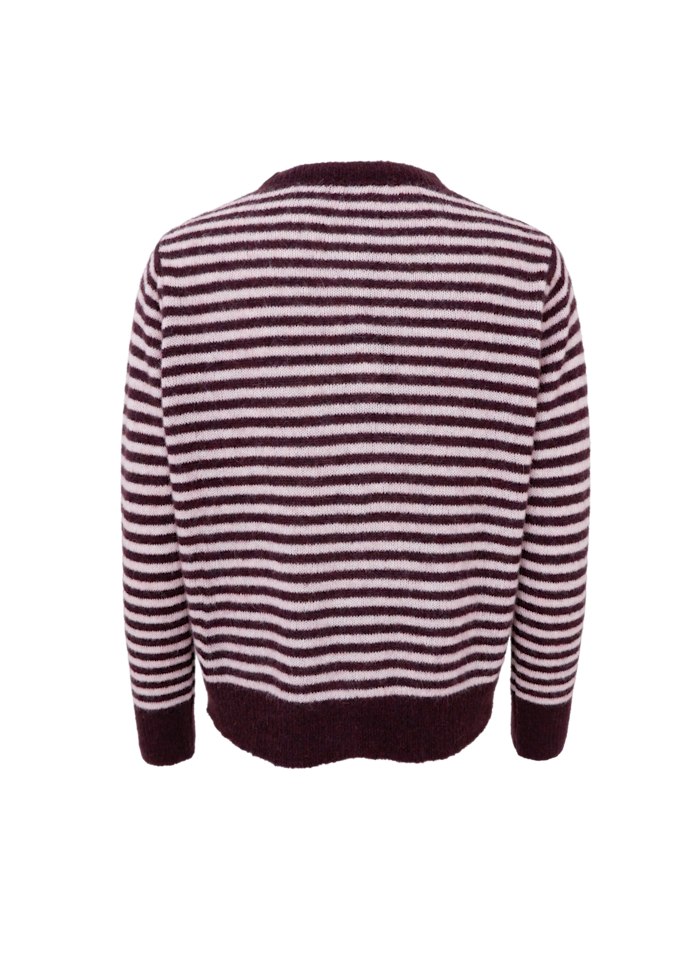 Black Colour DELL Striped Knit Cardigan Plum