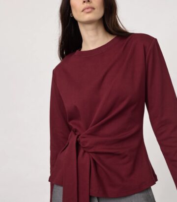 Co Couture OrianeCC LS Pleat Tie Tee - Wine Red
