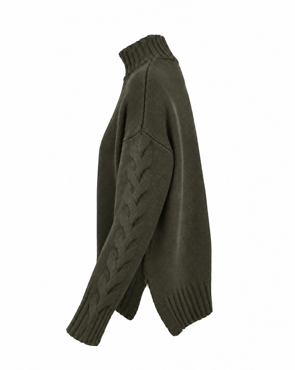 Cashmere Mix Cable Sleeve Longer Back Jumper Fir green