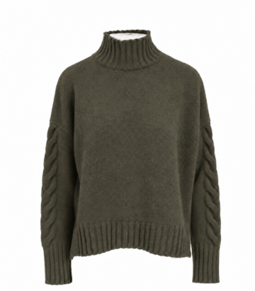 Cashmere Mix Cable Sleeve Longer Back Jumper Fir green