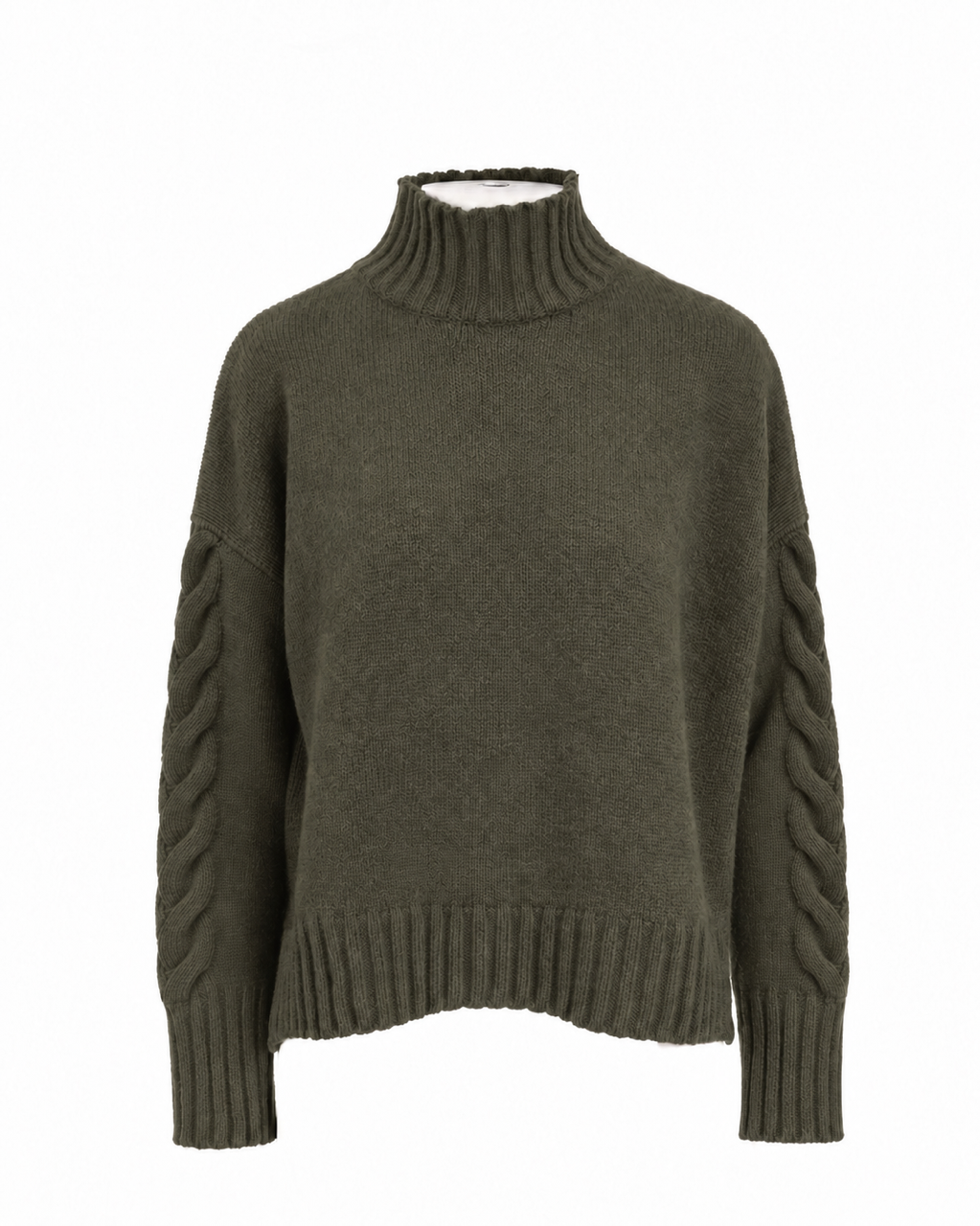 Cashmere Mix Cable Sleeve Longer Back Jumper Fir green