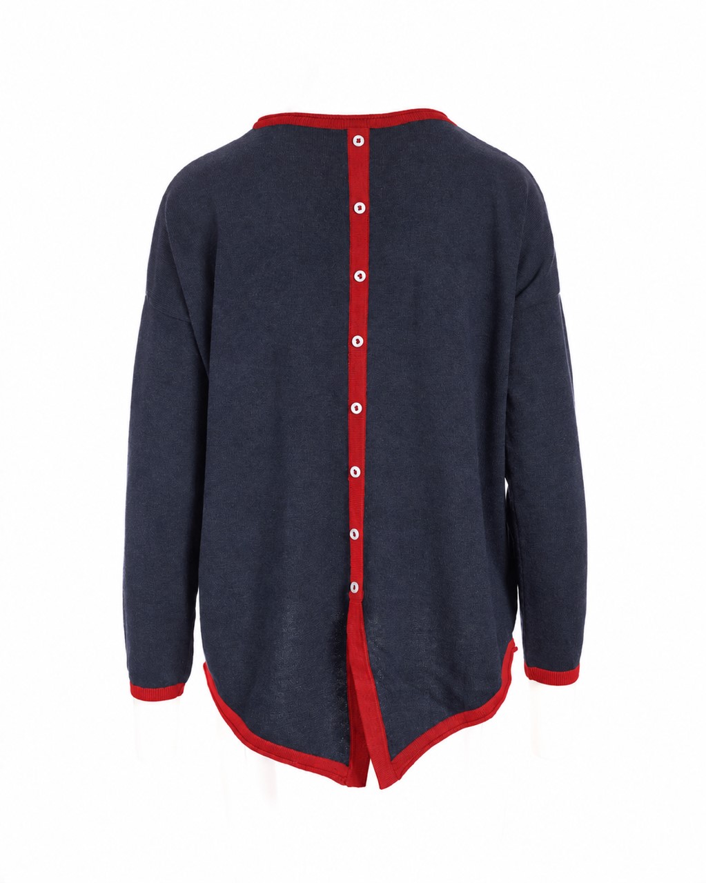 Organic Cotton Buttoned Back Jumper - Navy Marl/Rust