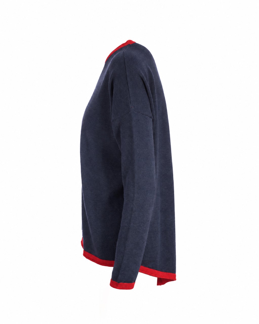 Organic Cotton Buttoned Back Jumper - Navy Marl/Rust