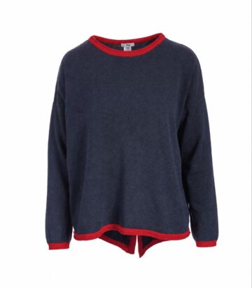 Organic Cotton Buttoned Back Jumper - Navy Marl/Rust