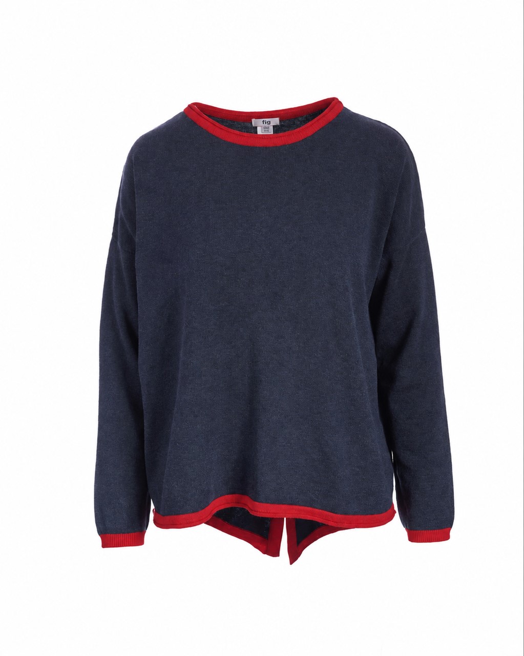 Organic Cotton Buttoned Back Jumper - Navy Marl/Rust